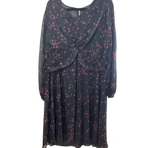 Lane Bryant Dress 20 Black Midi Floral Whimsigoth Fairy Neutral Metallic Skater
